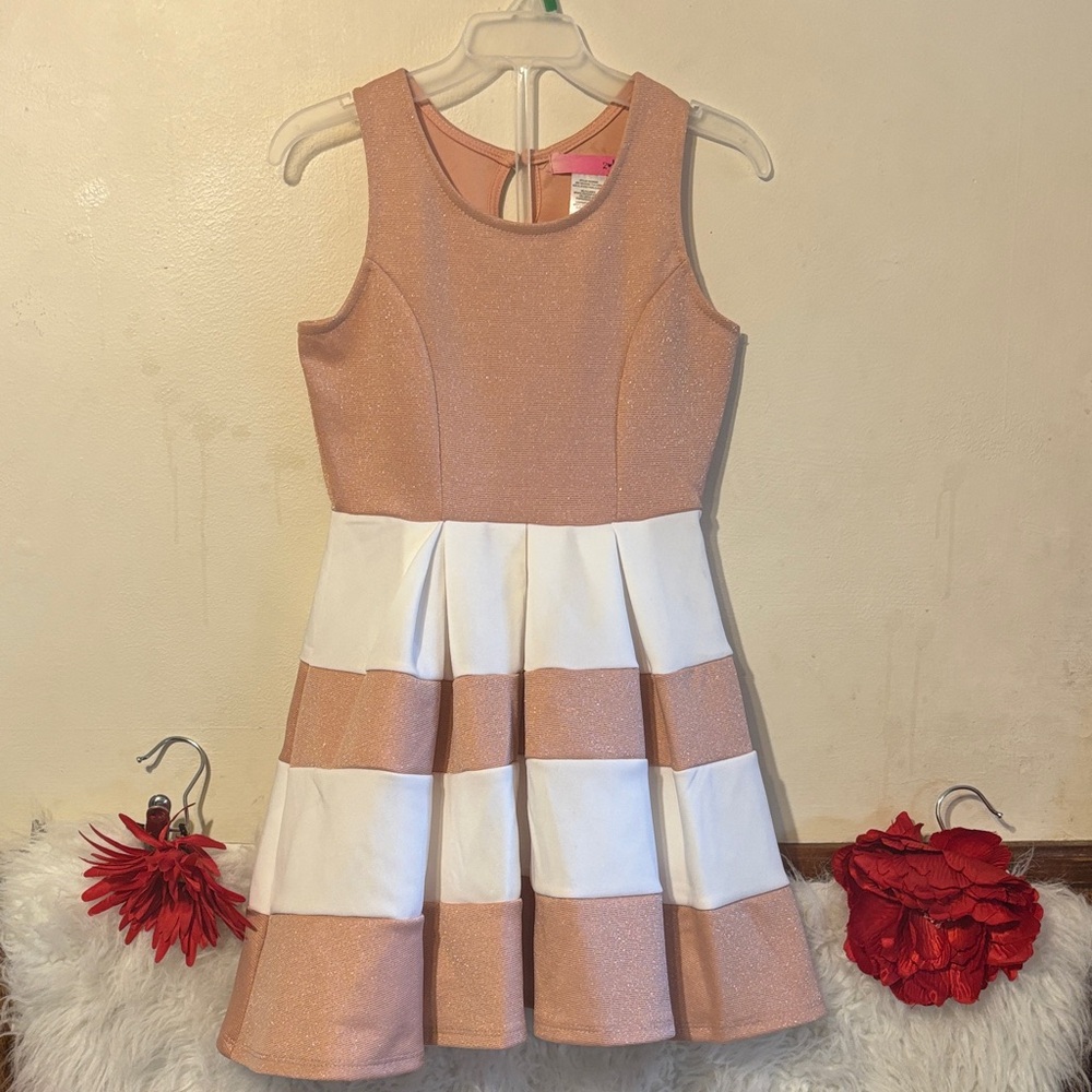 h.i.p. Sparkling Peach and White Formal Kids Dress
